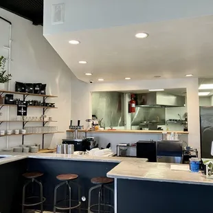 the kitchen and bar area