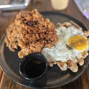 Fried chicken and sourdough waffle With over easy egg