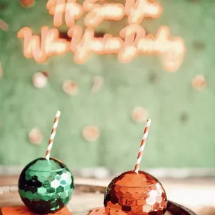 two drinks on a barrel