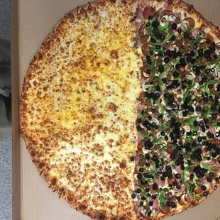 28" Party pizza half cheese half tidal wave