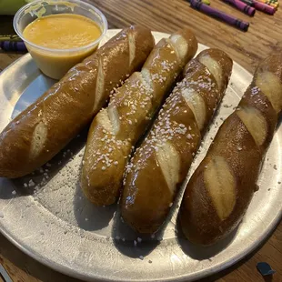 Pretzel sticks abs the world's best cheese sauce (for real.)