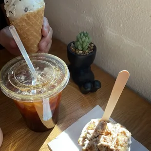 Iced coffee, mint chip and biscochito