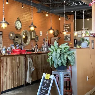 a restaurant with a counter and a bar