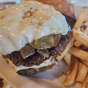 cheeseburger and french fries