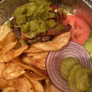 Green chili burger