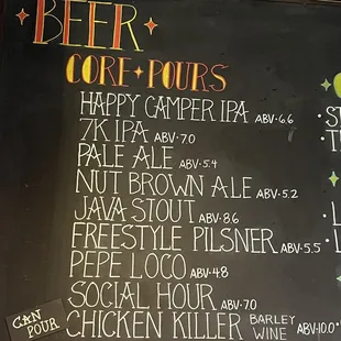 the menu for the beer