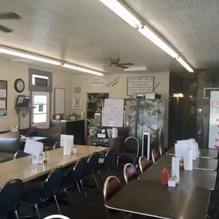 tables and chairs in a restaurant
