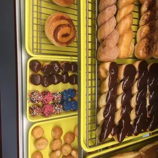 Donut holes, Twist, Long John's, and Cinnamon Rolls @ Santa Fe Donuts