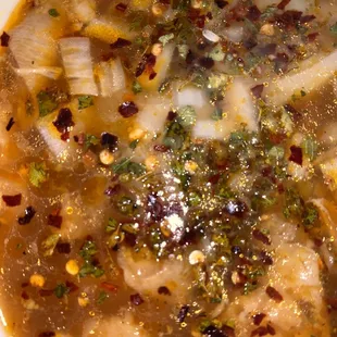 Menudo, i added all the fixings at home.