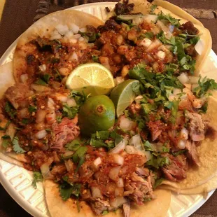 Carnitas and carne asada tacos...a buck each.