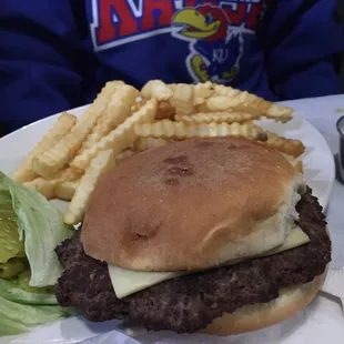 Build your own burger with crinkle fries.