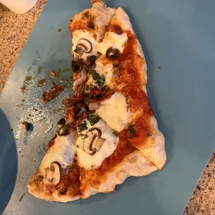 a slice of pizza on a plate