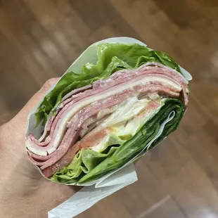 Special Sandwich - large, lettuce wrapped. I always mess up and don&apos;t ask for enough of the spread.
