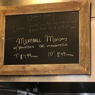 Meatball Monday special price.