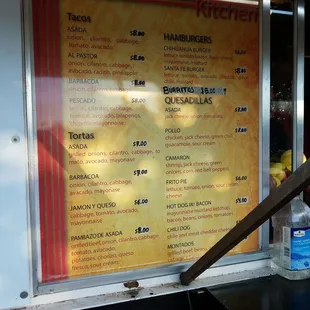 a menu on a food truck