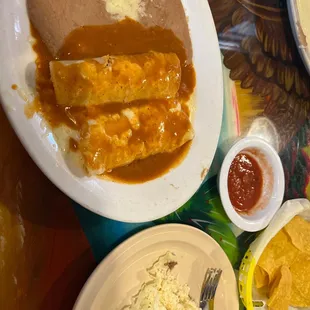 Combo 1 with refried beans- taco , and two enchiladas ! Great value ! $