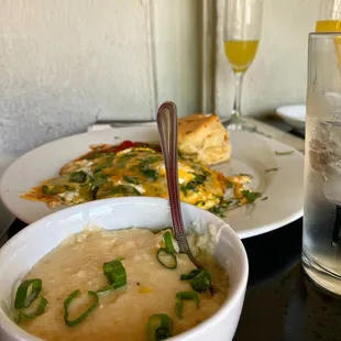 a bowl of soup and a plate of food