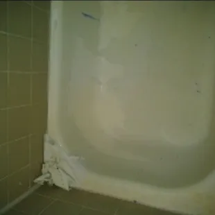 Latex paint used to cover bathtub. Hard to clean when raw sewage (excrement) fills up the bathtub.