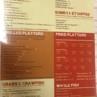Menu update. Increased prices!