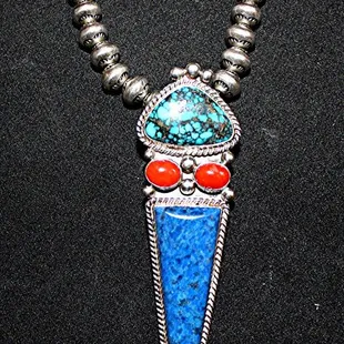 One of a kind, Native American Pin/Pendant with Turquoise, Coral and Lapis.