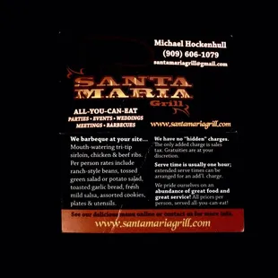 Some info about the service offered by Santa Maria Grill.