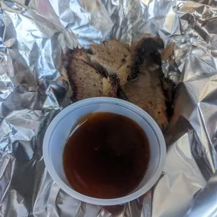 Sample of their so tender brisket and bourbon sauce