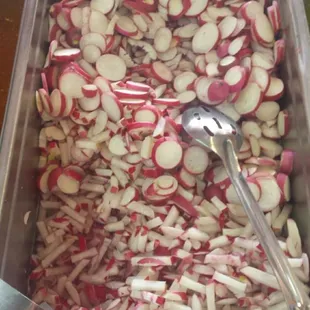 Sliced radishes.