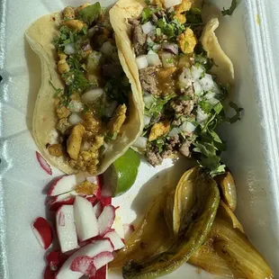 Chicken street taco &amp; carne asada street taco