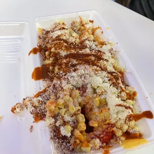 Cheetos with elote and nacho cheese