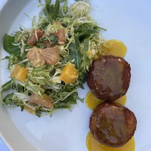 Crab Cake App with Passion Fruit Puree