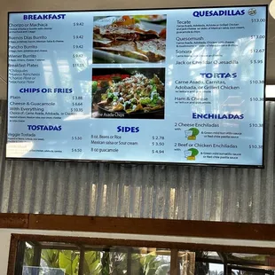 a menu on the wall