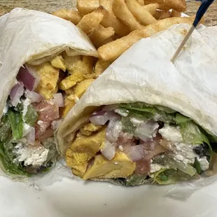 Chicken Greek Kabob Wrap &amp; French Fries