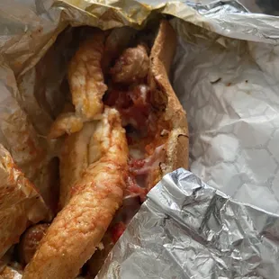 Sausage and peppers sub (soggy with no peppers)