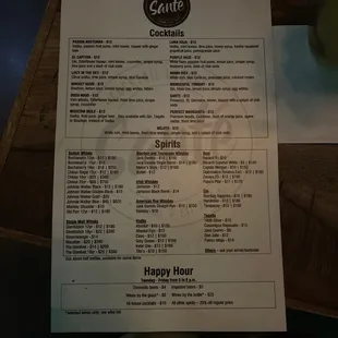 Drink menu