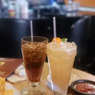 two drinks and chips