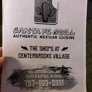 the menu for the restaurant