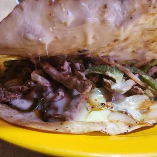 Inside my steak quesa