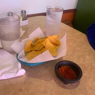 Chips and salsa, waiting on bean dip!