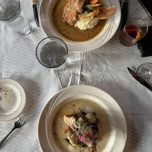 Blacked Grouper with potatoes and carrots (dairy free :)) / chicken with garlic mashed potatoes