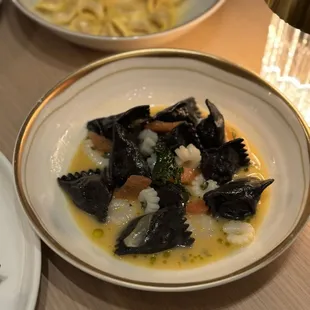 Squid ink lobster ravioli