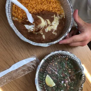 Birria tacos with rice &amp; beans
