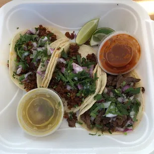 2 chorizo and 1 steak taco(s)