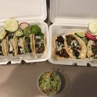Tacos - el pastor and steak - side of guacamole