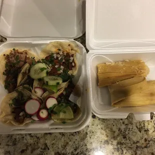 3 el pastor tacos 3 carnitas tacos and 2 tamales!! Cheaper than all the places I&apos;ve been in Columbus!