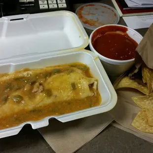Smothered burrito and chips n salsa