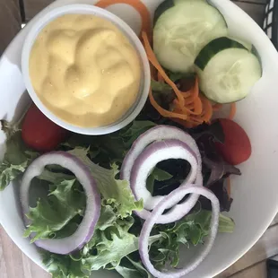 Side salad with honey mustard dressing