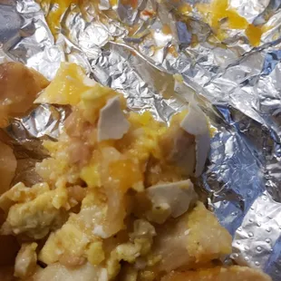 Egg shell in breakfast burritos
