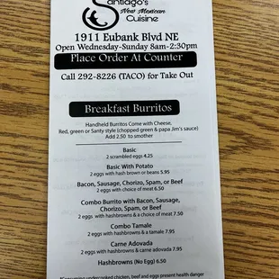 menu