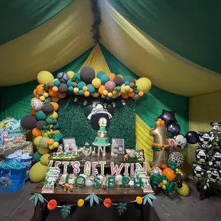 Tent with draping safari theme