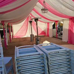 Candy pink and white draping 20x40 tent